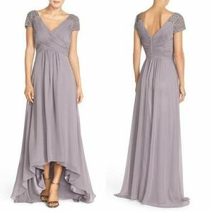 Eliza J Embellished pleated chiffon gown